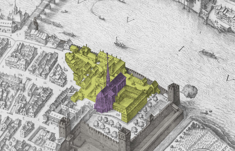 Merianplan von 1615, Bearbeitung: Archäologische Bodenforschung Basel-Stadt.