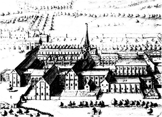Ansicht der Abteikirche von Cîteaux von Pierre Brissart 1674.